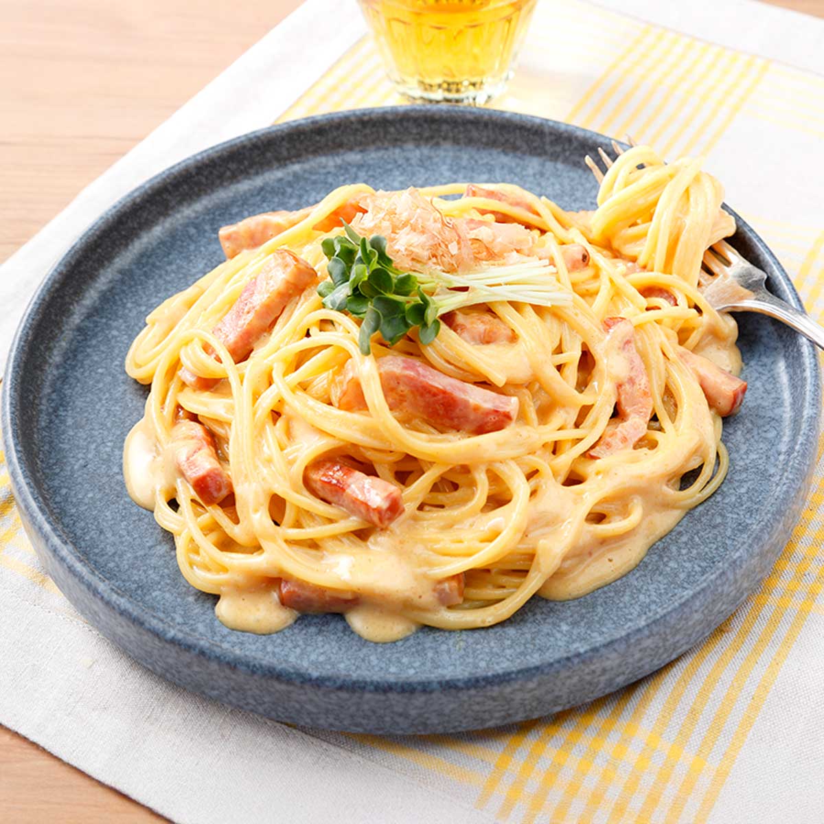 だしと豆乳の和風カルボナーラ