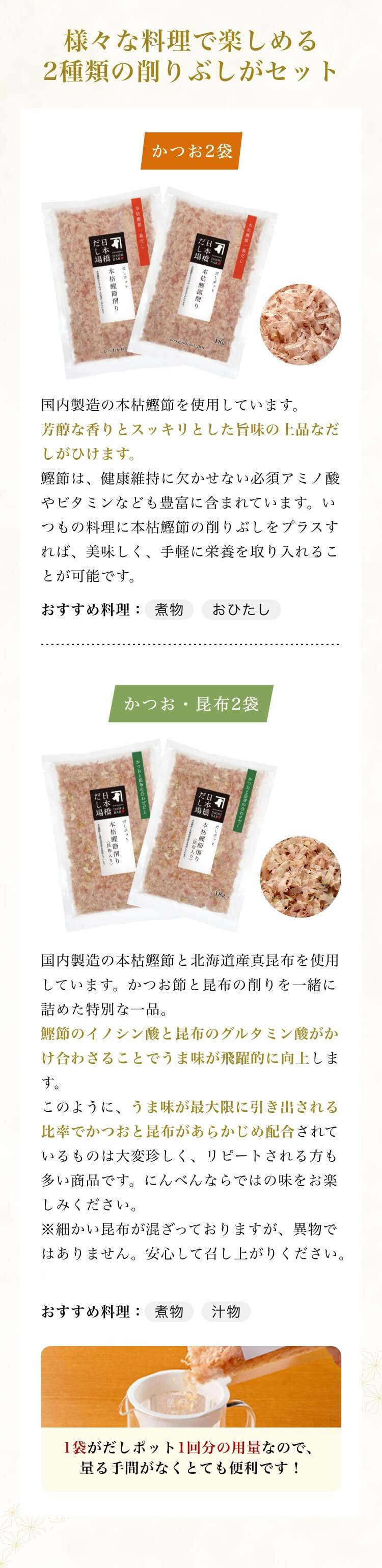 様々な料理で楽しめる2種類の削りぶしがセット